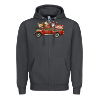Smoke christmas truck with farm animals Zipper Hoodie - RanaPortraitStore