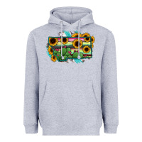Heather Grey Montana Map Sunflower Cactus Serape Heavyweight Hoodie - RanaPortraitStore