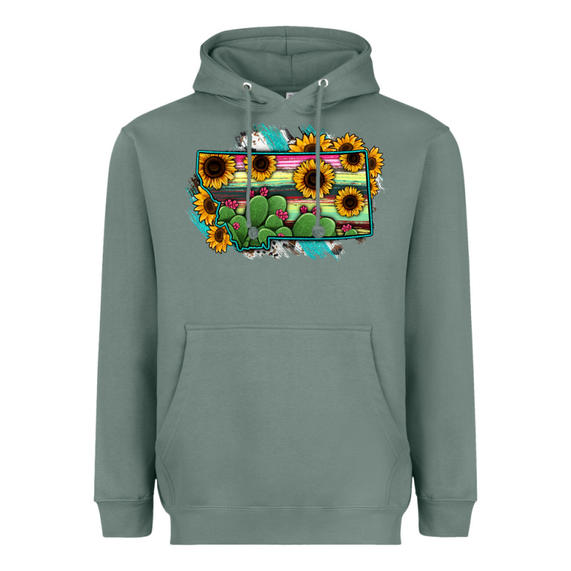Montana Map Sunflower Cactus Serape Heavyweight Hoodie by RanaPortraitStore | Teevron