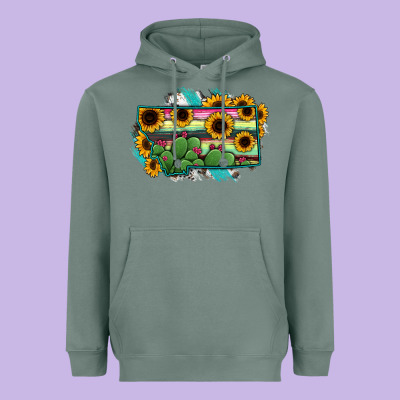 Montana Map Sunflower Cactus Serape Heavyweight Hoodie Designed By Ranaportraitstore