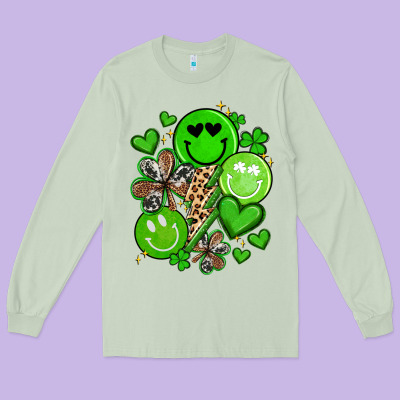 St Patrick's Day Green Smile Long Sleeve Tee Designed By Artiststas