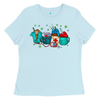 Baby Blue nurse drink coffee Ladies Tee - CowhideDigitalArt