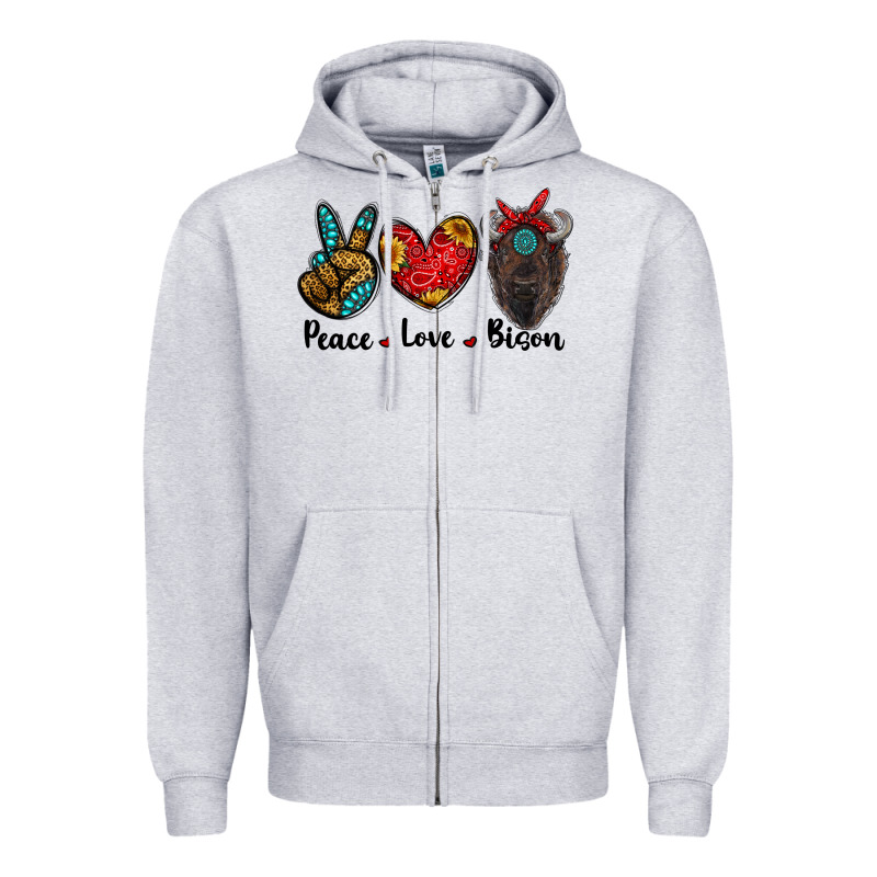 Peace Love Bison Zipper Hoodie by RanaPortraitStore | Teevron