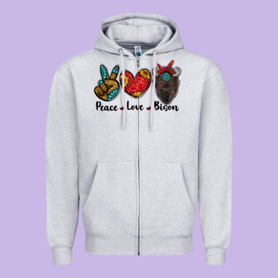 Peace Love Bison Zipper Hoodie Designed By Ranaportraitstore