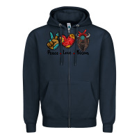 Navy peace love bison Zipper Hoodie - RanaPortraitStore