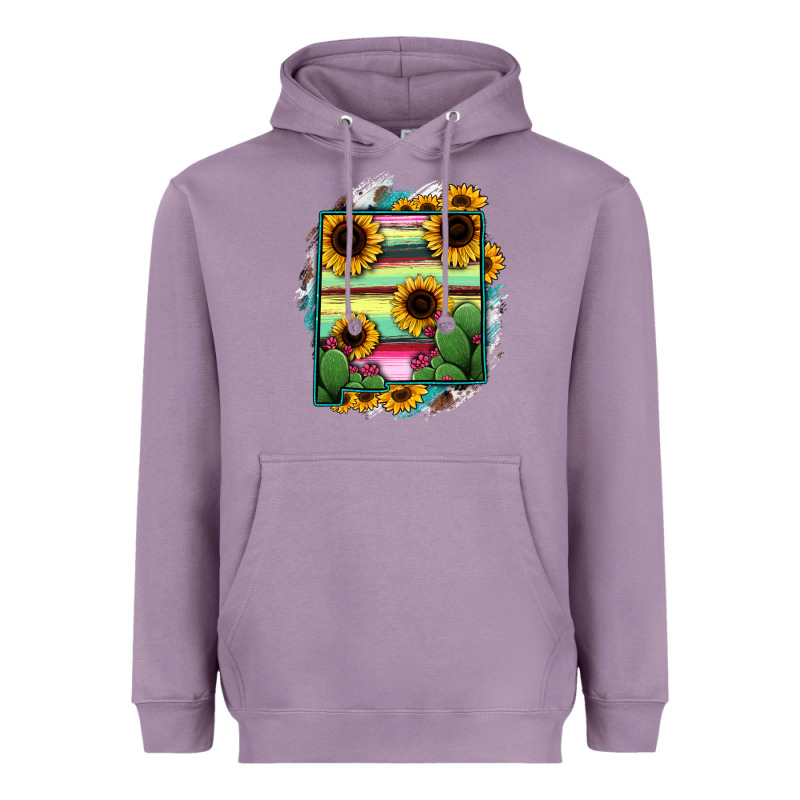 New Mexico Map Sunflower Cactus Serape Heavyweight Hoodie by RanaPortraitStore | Teevron