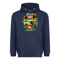 Navy New Mexico Map Sunflower Cactus Serape Heavyweight Hoodie - RanaPortraitStore