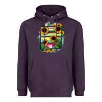 Plum New Mexico Map Sunflower Cactus Serape Heavyweight Hoodie - RanaPortraitStore