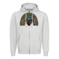 Dove Grey western rainbow with bison Zipper Hoodie - RanaPortraitStore