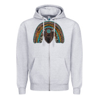 Heather Grey western rainbow with bison Zipper Hoodie - RanaPortraitStore