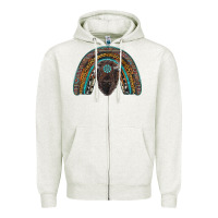 Oatmeal Heather western rainbow with bison Zipper Hoodie - RanaPortraitStore