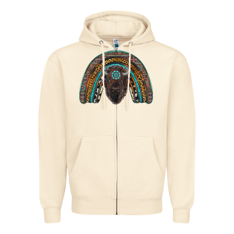 Western Rainbow With Bison Zipper Hoodie by RanaPortraitStore | Teevron