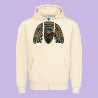 Western Rainbow With Bison Zipper Hoodie Designed By Ranaportraitstore