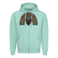 Seafoam western rainbow with bison Zipper Hoodie - RanaPortraitStore