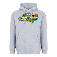 Heather Grey North Carolina Map Sunflower Cactus Serape Heavyweight Hoodie - RanaPortraitStore