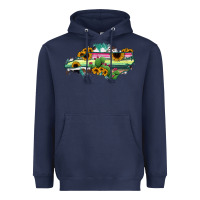 Navy North Carolina Map Sunflower Cactus Serape Heavyweight Hoodie - RanaPortraitStore