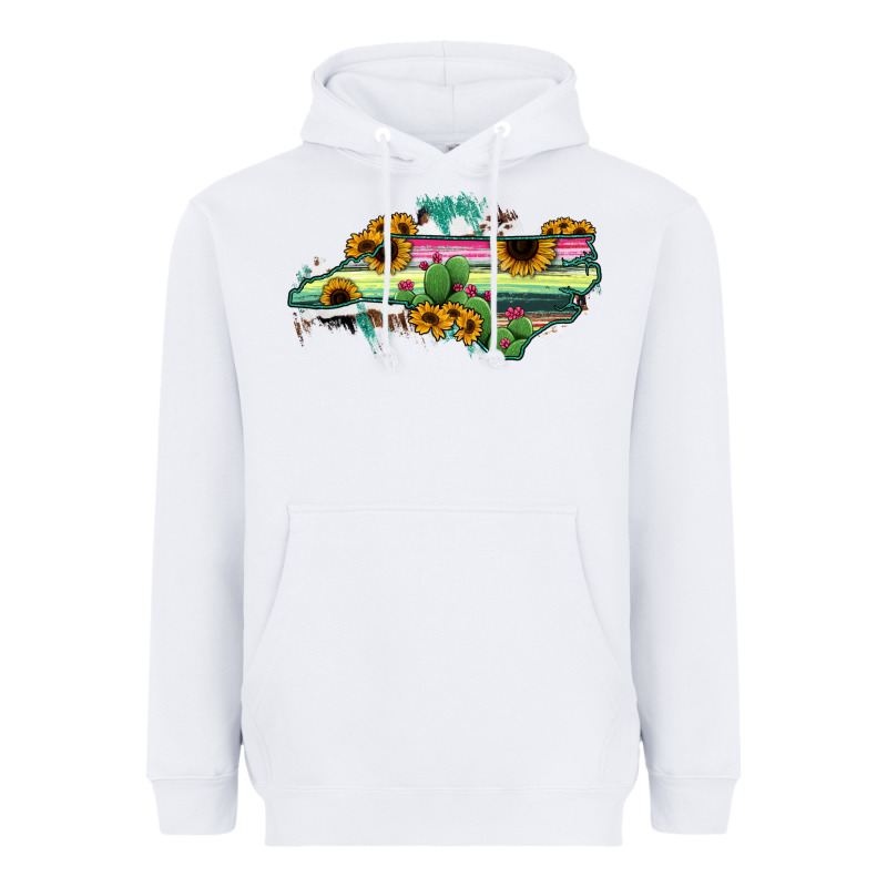 North Carolina Map Sunflower Cactus Serape Heavyweight Hoodie by RanaPortraitStore | Teevron