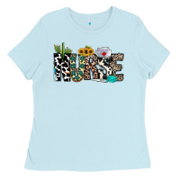Baby Blue nurse leopard and cowhide Ladies Tee - CowhideDigitalArt
