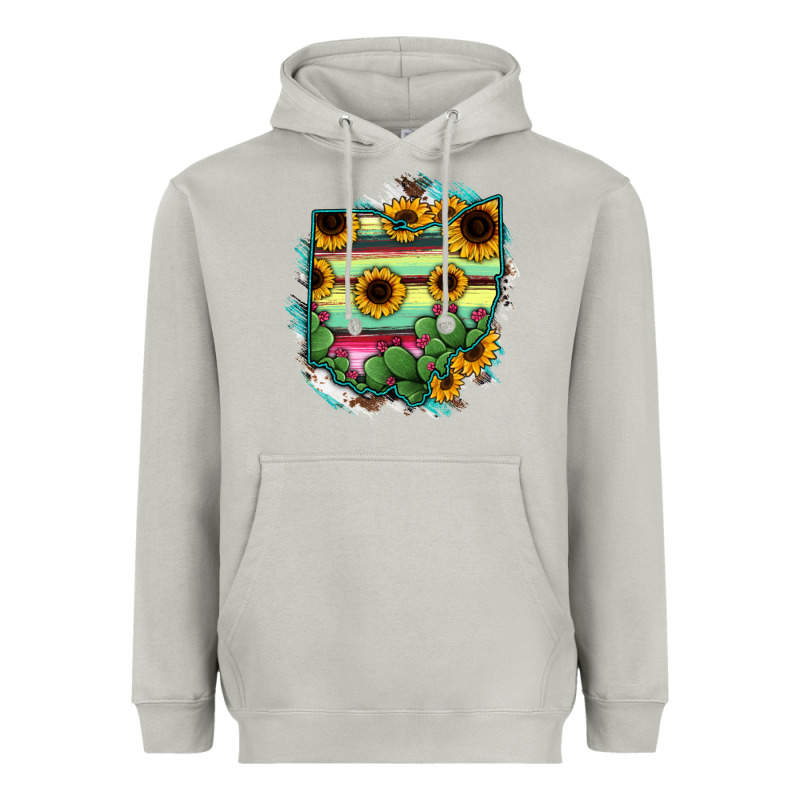 Ohio Map Sunflower Cactus Serape Heavyweight Hoodie by RanaPortraitStore | Teevron