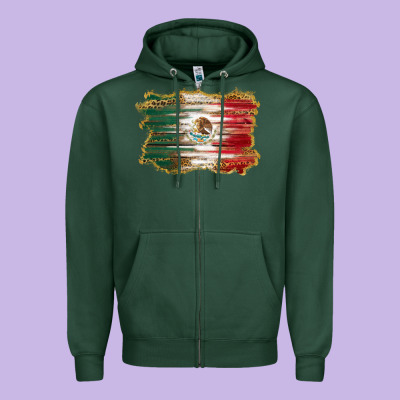 Mexican Flag With Leopard Zipper Hoodie Designed By Ranaportraitstore