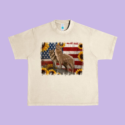 American Wolves With Sunflower Background Png Urban Heavy Tee Designed By Jasminsmagicworld
