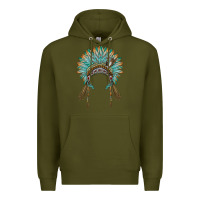 Army Green native american headdress turquise Premium Hoodie - BarkalooDesign