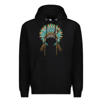 Black native american headdress turquise Premium Hoodie - BarkalooDesign