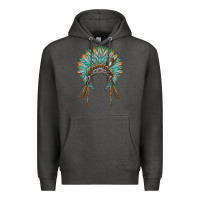 Charcoal Heather native american headdress turquise Premium Hoodie - BarkalooDesign