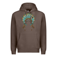 Coffee native american headdress turquise Premium Hoodie - BarkalooDesign