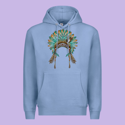 Native American Headdress Turquise Premium Hoodie Designed By Barkaloodesign