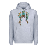 Heather Grey native american headdress turquise Premium Hoodie - BarkalooDesign