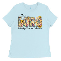 Baby Blue the lord is my light and my salvation Ladies Tee - CowhideDigitalArt