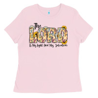 Bubblegum Pink the lord is my light and my salvation Ladies Tee - CowhideDigitalArt