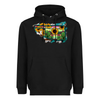 Black Oklahoma Map Sunflower Cactus Serape Heavyweight Hoodie - RanaPortraitStore