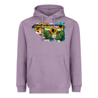Lavender Oklahoma Map Sunflower Cactus Serape Heavyweight Hoodie - RanaPortraitStore