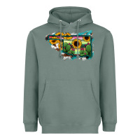 Sage Oklahoma Map Sunflower Cactus Serape Heavyweight Hoodie - RanaPortraitStore