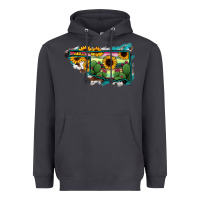Smoke Oklahoma Map Sunflower Cactus Serape Heavyweight Hoodie - RanaPortraitStore
