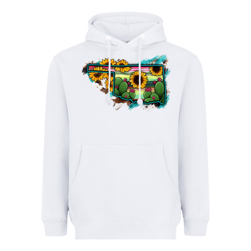 Oklahoma Map Sunflower Cactus Serape Heavyweight Hoodie by RanaPortraitStore | Teevron