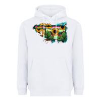 White Oklahoma Map Sunflower Cactus Serape Heavyweight Hoodie - RanaPortraitStore
