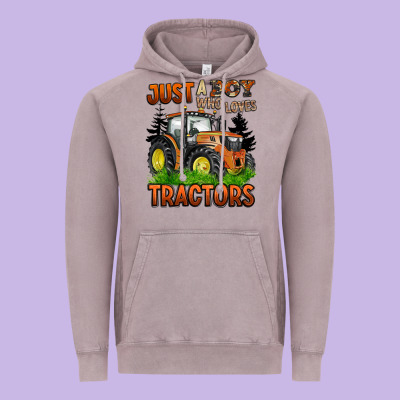 Just A Boy Who Loves Tractors Vintage Hoodie Designed By Barkaloodesign