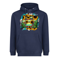 Navy Oregon Map Sunflower Cactus Serape Heavyweight Hoodie - RanaPortraitStore