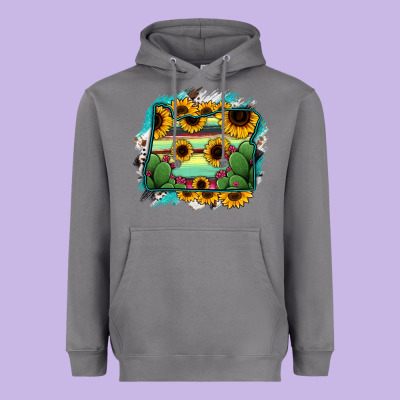 Oregon Map Sunflower Cactus Serape Heavyweight Hoodie Designed By Ranaportraitstore