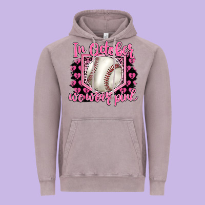 In October We Wear Pink Baseball Vintage Hoodie Designed By Barkaloodesign