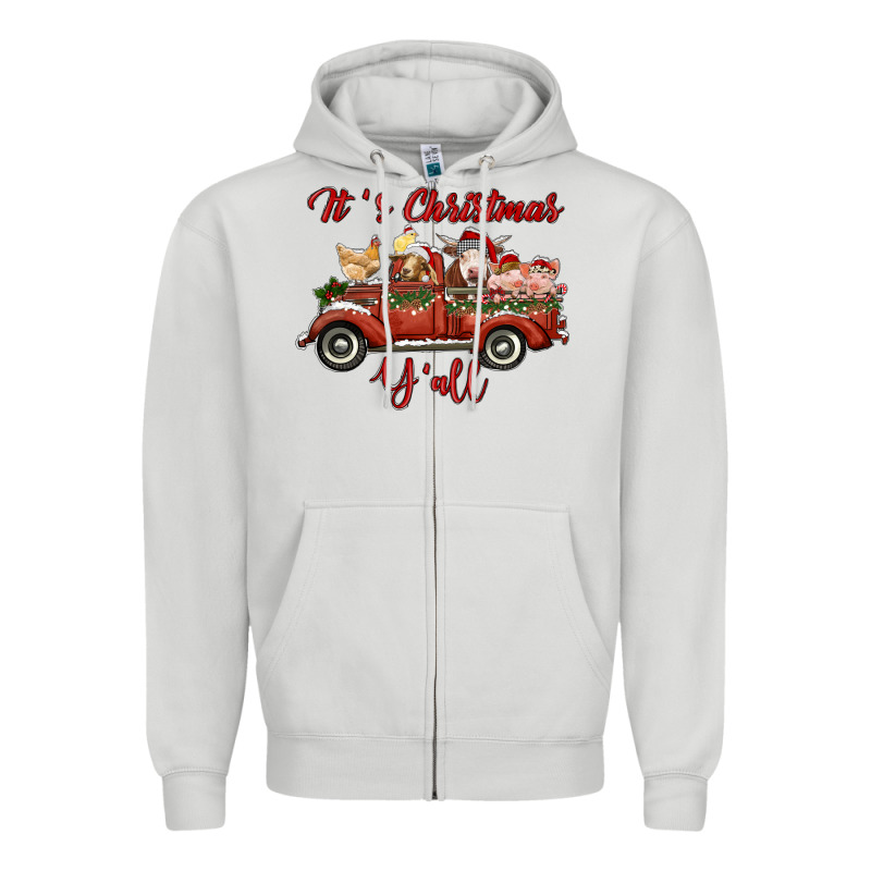 It's Christmas Y'all Truck With Farm Animals Zipper Hoodie by RanaPortraitStore | Teevron