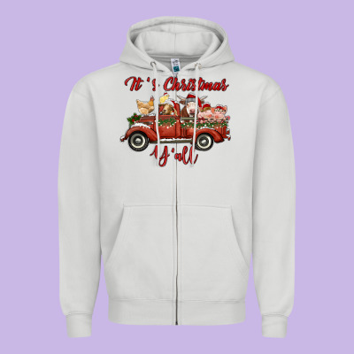 It's Christmas Y'all Truck With Farm Animals Zipper Hoodie Designed By Ranaportraitstore