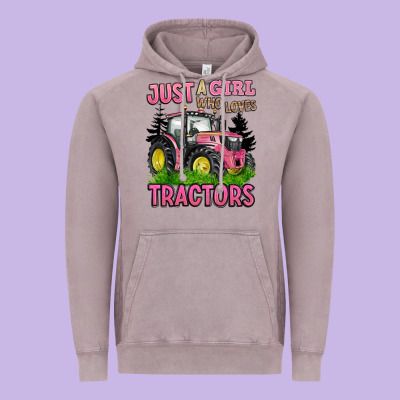 Just A Girl Who Loves Tractors Vintage Hoodie Designed By Barkaloodesign