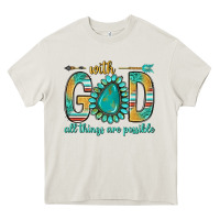 Cream with god all things are possible with turquoise gemstone bbs Heavy Core Tee - BundleAndBundleShop