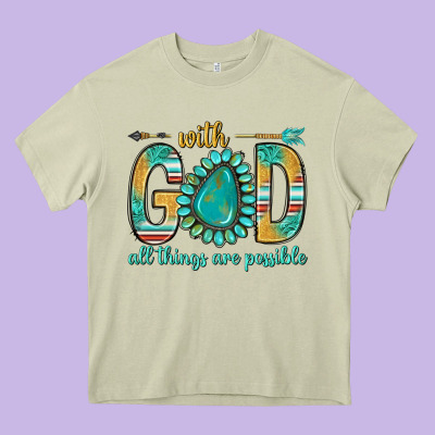 With God All Things Are Possible With Turquoise Gemstone Bbs Heavy Core Tee Designed By Bundleandbundleshop