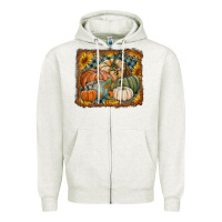 Oatmeal Heather pumpkins with sunflowers Zipper Hoodie - RanaPortraitStore