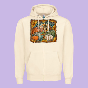 Pumpkins With Sunflowers Zipper Hoodie Designed By Ranaportraitstore